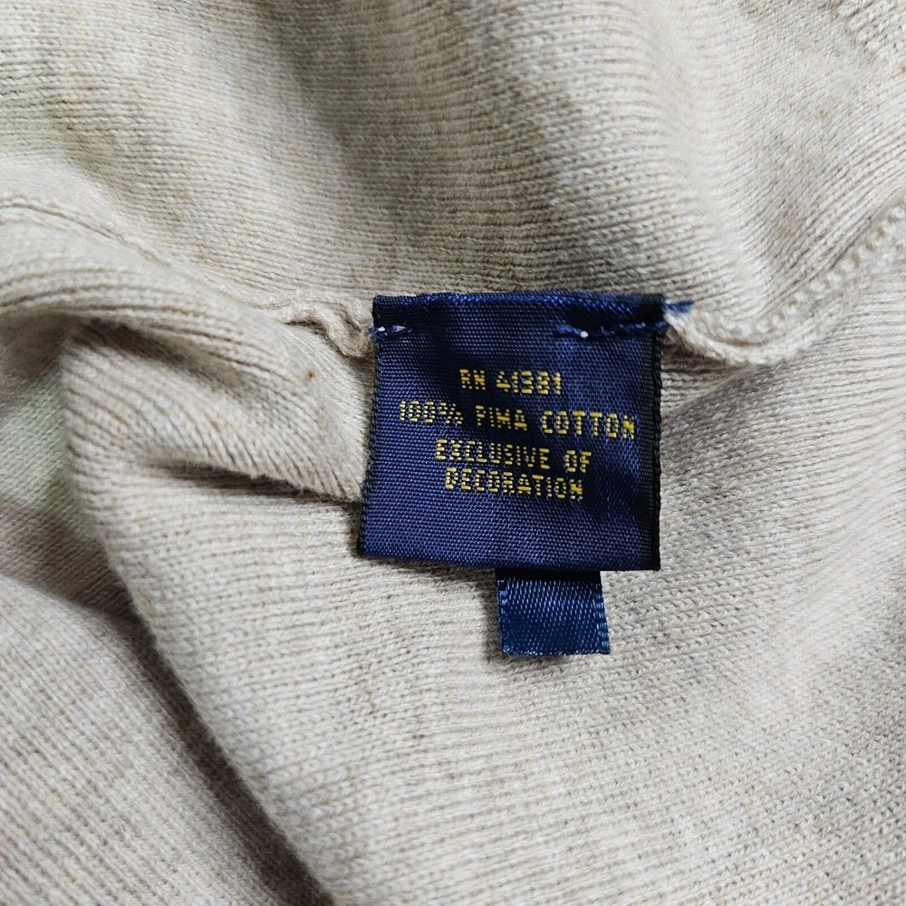 Polo Ralph Lauren Sweater Mens XL Beige Pima Cotton V-Neck Long Sleeve Heather